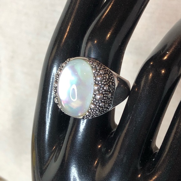 MICHAEL DAWKINS Starry Night Sterling Silver Mother of Pearl Doublet Ring 8-3/4 - Picture 4 of 17